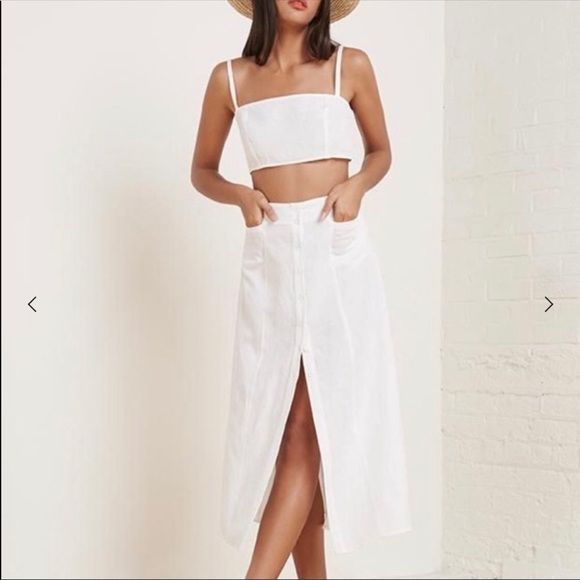 Reformation Dresses & Skirts - Reformation White Augie Linen Midi Skirt 8